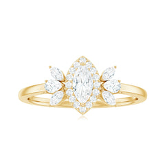 Certified Marquise Cut Moissanite Designer Halo Engagement Ring