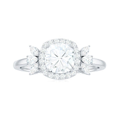 6mm Cushion Cut Moissanite Designer Halo Engagement Ring