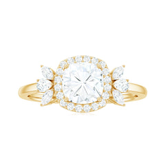 6mm Cushion Cut Moissanite Designer Halo Engagement Ring