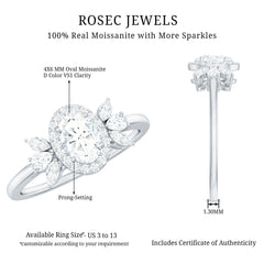 4x6mm Oval Cut Moissanite Halo Engagement Ring with Trio