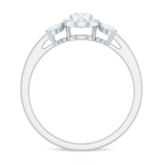4x6mm Oval Cut Moissanite Halo Engagement Ring with Trio
