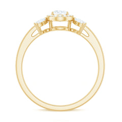 4x6mm Oval Cut Moissanite Halo Engagement Ring with Trio