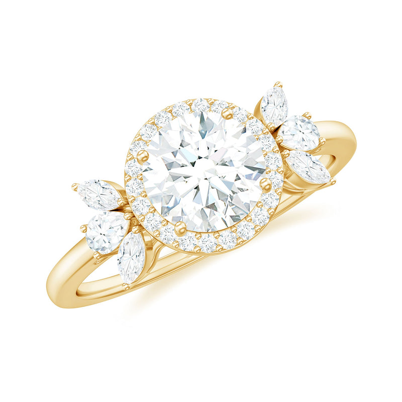 6mm Round Shape Moissanite Designer Halo Engagement Ring