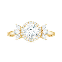 6mm Round Shape Moissanite Designer Halo Engagement Ring