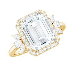 7X9 MM Emerald Cut Certified Moissanite Statement Engagement Ring