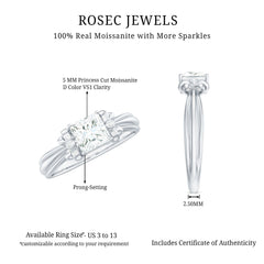 5 MM Princess Cut Certified Moissanite Designer Bow Engagement Ring