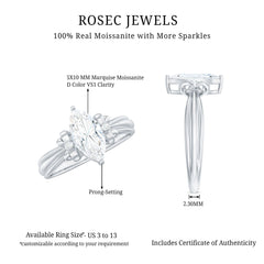 5x10mm Brilliant Cut Certified Moissanite Statement Ring