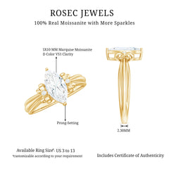 5x10mm Brilliant Cut Certified Moissanite Statement Ring