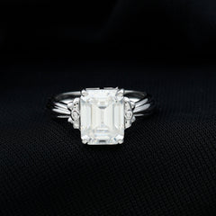 Certified Emerald Cut Moissanite Huge Engagement Ring