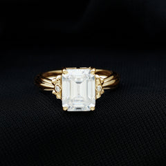 Certified Emerald Cut Moissanite Huge Engagement Ring