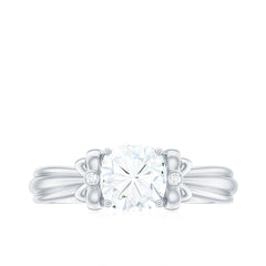 6mm Cushion Cut Moissanite Designer Solitaire Ring with Engraved Shank