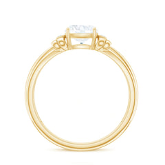 6mm Cushion Cut Moissanite Designer Solitaire Ring with Engraved Shank