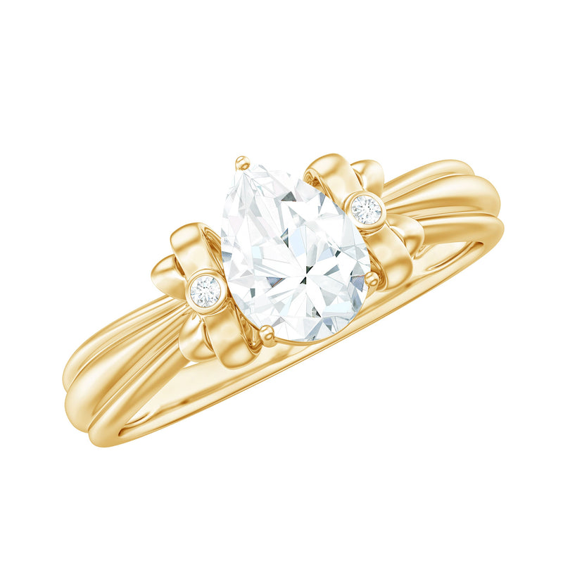 5X7mm Pear Shape Moissanite Bow Engagement Ring