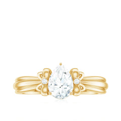 5X7mm Pear Shape Moissanite Bow Engagement Ring