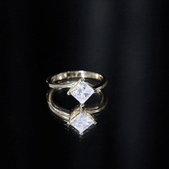 Princess Cut Moissanite Solitaire Bypass Promise Ring in Gold