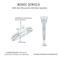 Princess Cut 6 MM Moissanite Solitaire Engagement Ring