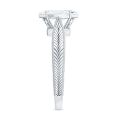 5x10mm Moissanite Marquise Engagement Ring with Leaf Engraved Shank