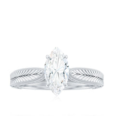 5x10mm Moissanite Marquise Engagement Ring with Leaf Engraved Shank
