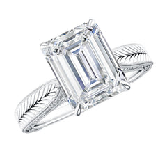 7x9mm Emerald Cut Certified Moissanite Vintage Inspired Engagement Ring
