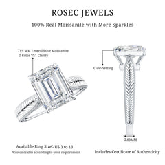 7x9mm Emerald Cut Certified Moissanite Vintage Inspired Engagement Ring