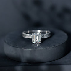 7x9mm Emerald Cut Certified Moissanite Vintage Inspired Engagement Ring