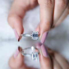 7x9mm Emerald Cut Certified Moissanite Vintage Inspired Engagement Ring