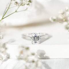 7x9mm Emerald Cut Certified Moissanite Vintage Inspired Engagement Ring