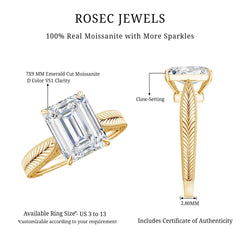 7x9mm Emerald Cut Certified Moissanite Vintage Inspired Engagement Ring
