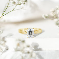 7x9mm Emerald Cut Certified Moissanite Vintage Inspired Engagement Ring