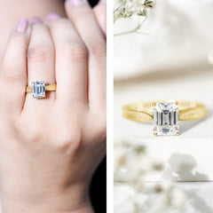 7x9mm Emerald Cut Certified Moissanite Vintage Inspired Engagement Ring