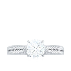 6 mm Cushion Cut Moissanite Solitaire Vintage Inspired Engagement Ring
