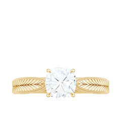 6 mm Cushion Cut Moissanite Solitaire Vintage Inspired Engagement Ring