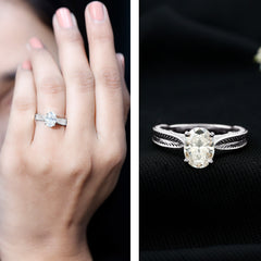 6X8mm Oval Cut Moissanite Vintage Looking Engagement Ring