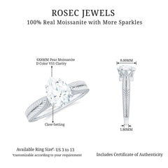 Claw Set Pear Shape Moissanite Engagement Ring