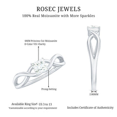 Princess Cut Moissanite Solitaire Crossover Ring for Women