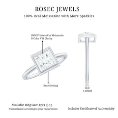 5mm Princess Cut Moissanite Solitaire Ring in Bezel Setting