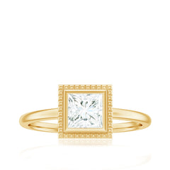 5mm Princess Cut Moissanite Solitaire Ring in Bezel Setting