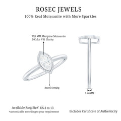 Marquise Cut Moissanite Solitaire Ring in Bezel Setting