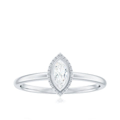 Marquise Cut Moissanite Solitaire Ring in Bezel Setting