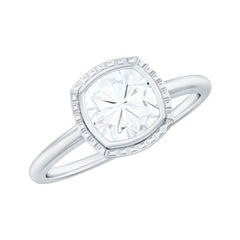 6mm Cushion Cut Moissanite Solitaire Ring in Bezel Setting