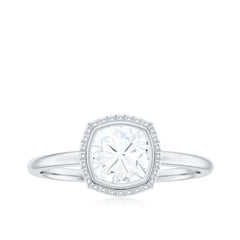 6mm Cushion Cut Moissanite Solitaire Ring in Bezel Setting