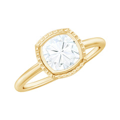 6mm Cushion Cut Moissanite Solitaire Ring in Bezel Setting