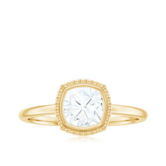 6mm Cushion Cut Moissanite Solitaire Ring in Bezel Setting