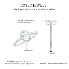 4X6mm Oval Cut Moissanite Solitaire Ring in Bezel Setting