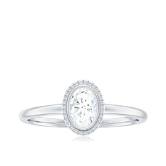 4X6mm Oval Cut Moissanite Solitaire Ring in Bezel Setting