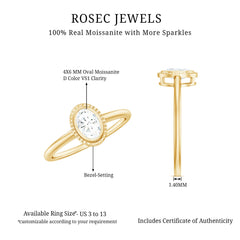 4X6mm Oval Cut Moissanite Solitaire Ring in Bezel Setting