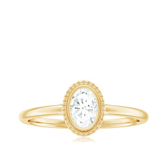 4X6mm Oval Cut Moissanite Solitaire Ring in Bezel Setting