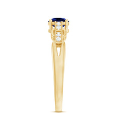Certified 0.6 Carat Lab Grown Blue Sapphire Promise Ring with Diamond for Women