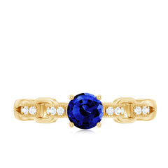 Certified 0.6 Carat Lab Grown Blue Sapphire Promise Ring with Diamond for Women