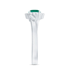 Nature Inspired Lab Grown Emerald Promise Ring with Diamond Halo